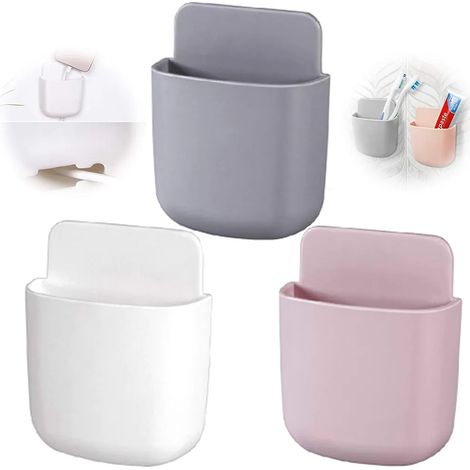 Support mural pour télécommandes, lot de 3 fixations blanches, grises et roses, organiseur de télécommande à coller, support de rangement sans perçage pour salon, chambre, cuisine (1/5)