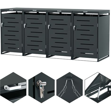 Randaco Mülltonnenbox 4er Set Edelstahl Mülltonnenverkleidung für 120L und 240L Tonnen, wetterfest mit Lüftungsschlitzen und Deckel