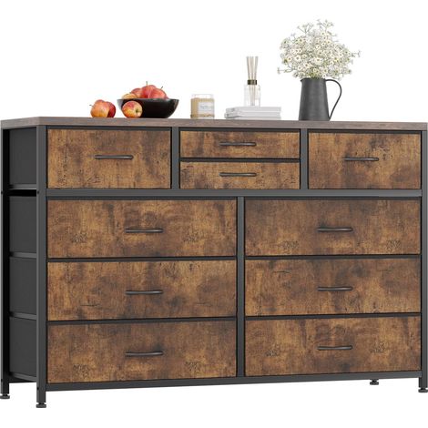 Hydromotrix – Commode moderne 10 tiroirs en tissu avec cadre métal – Rangement pour chambre, salon, couloir – Dimensions 116x35x80 cm – Meuble design industriel (1/5)