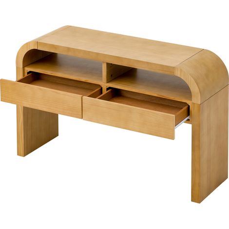 Console moderne en MDF avec tiroirs et pieds réglables, 120x35,5x76,5 cm, finition naturelle (1/5)