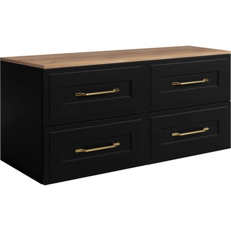 Set di mobili da bagno sotto lavabo, nero / rovere Craft, 120 (2 x 60) x 46 x 58 cm , 3 colori di maniglie a scelta
