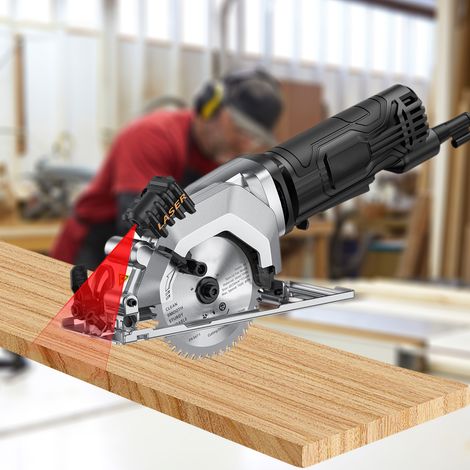 Mini scie circulaire 4,8 A 4-1/2 pouces scies électriques compactes 3700 tr/min avec guide de découpe laser pour coupes de carreaux de bois et de plastique gris EU (1/5)