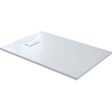 Piatto Doccia Spessore 2.6 Cm Resina SMC Effetto Pietra Stone Ardesia Antiscivolo Riducibile Filopavimento Con Griglia Di Copertura Bianco 100x100 Cm - Misura: 80 x 80 Cm
