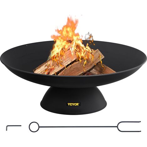 30-Zoll-Feuerstelle aus Gusseisen, tiefe runde Feuerstelle für Holz, für Terrasse, Garten und Camping, stabiler Standfuß, inklusive Schürhaken, schwarz (1/5)