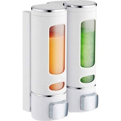 dispenser di sapone a parete da 400 ml, dispenser di shampoo e gel doccia, doppio dispenser di sapone liquido, dispenser manuale a parete, dispenser di gel igienizzante per le mani (1/5)