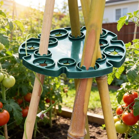 Ensemble de 3 pièces - cadre de support pour plantes, connecteur pour piquet de jardin, aide à la croissance des plantes grimpantes, 12 trous pour pois de senteur, tomates, concombres, etc. (1/5)