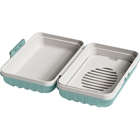 Porte-savon portable avec couvercle (12 x 7,5 x 5 cm) — Camping et voyage (Bleu) (1/5)