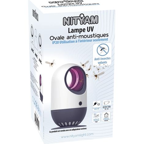 NITYAM Lampada UV ovale, Estrattore di zanzare, Lampada anti-insetti per interni/esterni, Nessun rumore, Nessuna radiazione, Cavo di alimentazione USB bianco