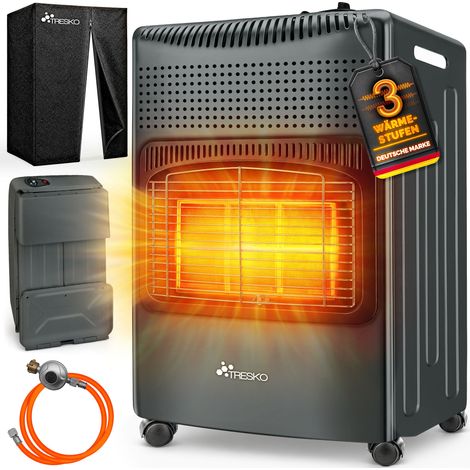 TRESKO® 4200 Watt Gasheizer Anthrazit inkl. Gasdruckregler Gasschlauch + Abdeckung  Gasofen Gasheizofen Keramik mit 3 Stufen  Infrarot Gasheizgerät Heizstrahler für Butan- oder Propangasflaschen bis 1