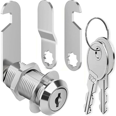 Serrure à came pour armoires 16 mm, boîte aux lettres 5/8" avec clé, différentes serrures de rechange sûres pour fichiers, tiroirs, commode, porte d'armoire (1/5)