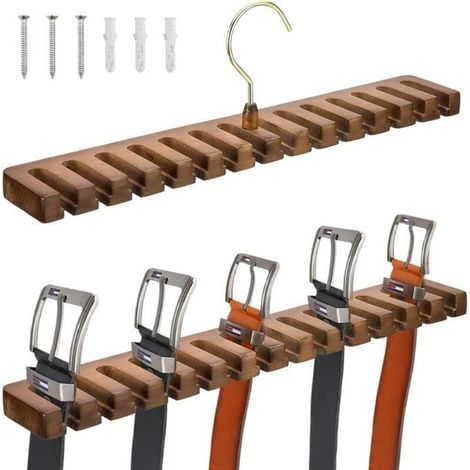 Wooden Belt Rack, Belt Storage with 14 Slots, 360° Rotating Belt Holder, Tie Rack, Belt Hanger (1/5)