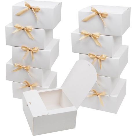 12 x Square Gift Boxes, 20 x 20 x 10 cm, White Cardboard Gift Box with Lid and Ribbon, Suitable for Weddings, Birthdays, Christmas and Parties (1/5)