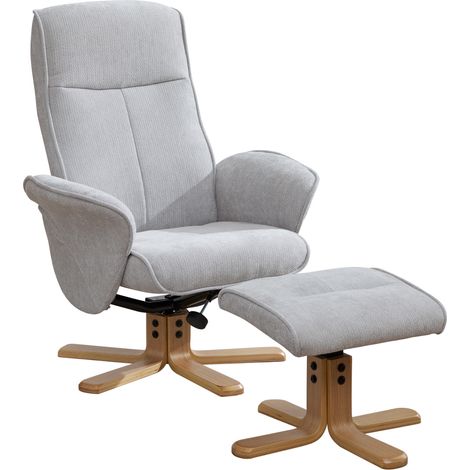 CAIziFauteuil relax pivotant multifonction nordique avec pouf, tissu chenille, base en bois massif avec support métallique pour un design esthétique, stable et fiable. Gris (1/5)
