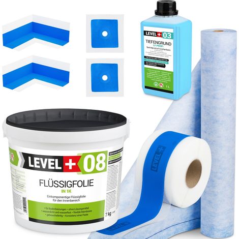 LEVEL+ Dichtset für Duschabdichtung Bad Dichtband Flüssigfolie 7kg SET328 (1/4)