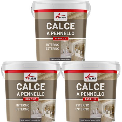 Calce a pennello per muri esterni e interni - BADIPLUS - 3 x 20 kg Genova - Grigio Scuro - ARCANE INDUSTRIES