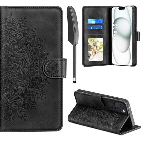 Handyhülle iPhone15 PU Leder Klapphülle Kartenfach iPhone 15 Schwarz (1/5)