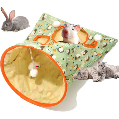 Katzentunneltasche, faltbar, interaktiv, 5 Löcher, Knistergeräusche, Haustierbohreimer mit Plüschbällen für Katzen, Kätzchen, Igel (1/5)