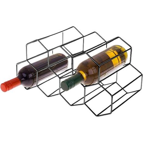 Botellero apilable，Organizador de botellas de vino，Exhibe tu colección de vinos，Almacenamiento horizontal estable，9 botellas，Negro-dorado (1/5)