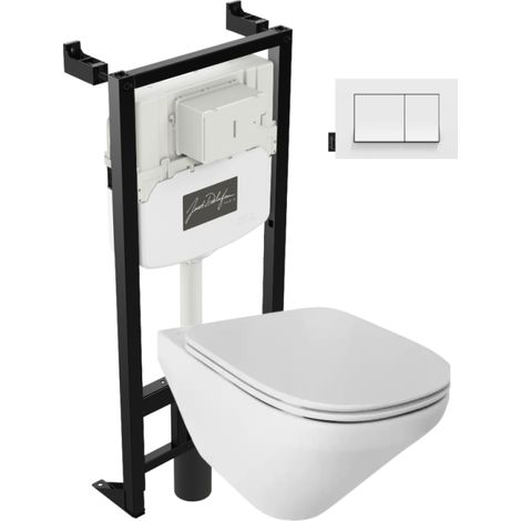 Pack cuvette WC suspendu sans bride JACOB DELAFON Moderne Life avec abattant frein de chute déclipsable  + bâti support + plaque
