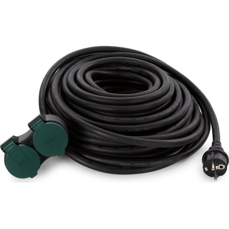 Perel Verlängerungskabel außen IP44, Verlängerungsleitung, Verlängerungsschnur, Stromkabel, Stromverlängerung, Kabelverlängerung, mit zwei Steckdosen, Schuko, H07RN 3G2.5, PVC, 20 m, schwarz (1/5)