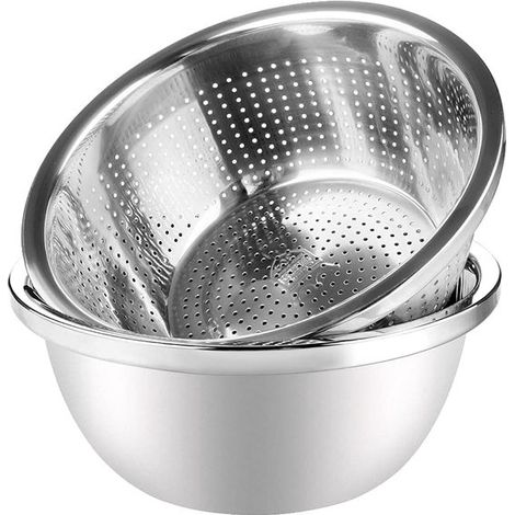 Passoire et tamis en acier inoxydable 304 pour la cuisine - Grande passoire avec bol mélanger - Passoire métallique - 2 en 1, amovible, pour le riz (1/5)