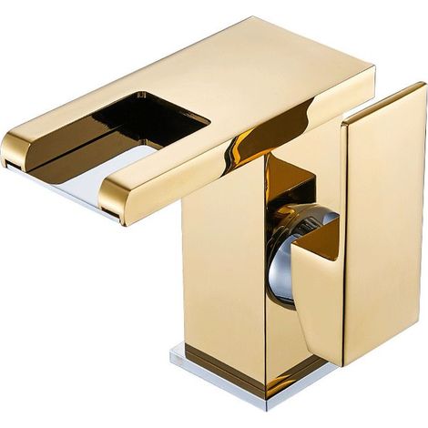 Ecleanfy - Led Cascade Robinet Lavabo Robinet Salle De Bain(Couleur or), Moderne Design Élégant Laiton Doré Mitigeur Lavabo, Eau Chaude Et Froide Disponible, 3 Changements De Couleur (1/3)