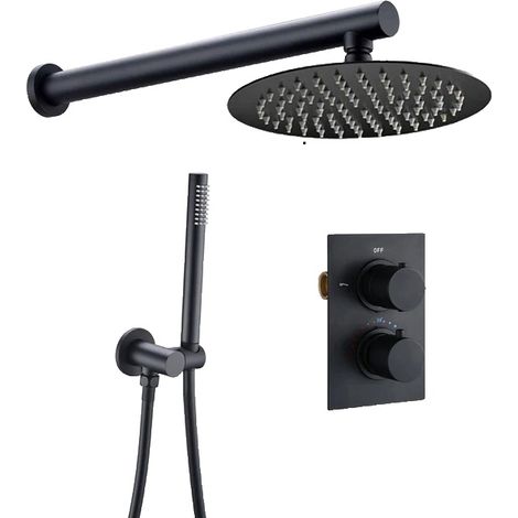 Ensemble de douche de bain, construction en laiton, hauteur réglable, Noir mat-8 (1/2)