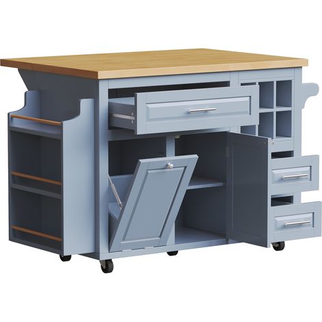 Chariot de cuisine multifonction avec plateau rabattable, tiroirs, porte-bouteilles amovible et support latéral pour snack, en métal et MDF, hauteur ergonomique 91,5 cm (1/5)