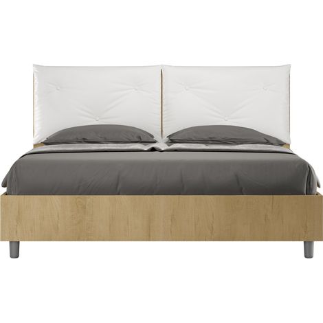 Letto matrimoniale contenitore 160x200 Quercia cuscini similpelle bianco Egos Appia
