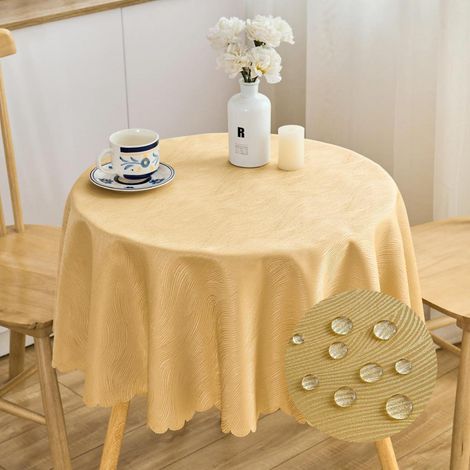 Nappe de table ronde en jacquard 120 cm Jaune doré, imperméable, facile d'entretien
