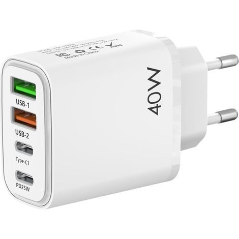 Chargeur de Voyage Plug, Adaptateur de Prise avec 2 Ports USB-A et 2 Ports de Charge Rapide USB-C (1/5)