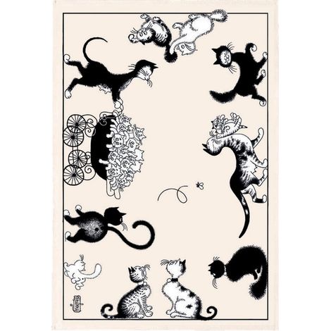 Torchon de Cuisine Motif Chats Farandole Coloris Écru Beige 48 x 72 cm - PANGIVO (1/2)