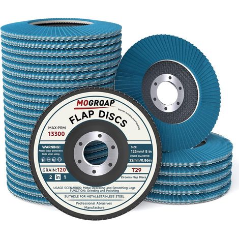 20 x Flap Discs, 125 mm, 120 Grain Grinder, Compartments for Grinder, Suitable for Stainless Steel, Wood, Metal (1/5)