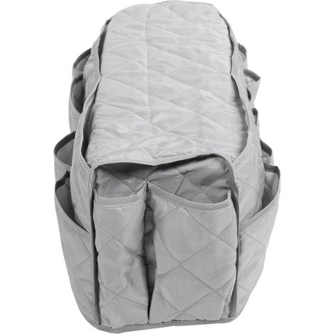 Organizador colgante gris para reposabrazos con bolsillo para mando a distancia/vasos/bebidas/aperitivos. (1/5)