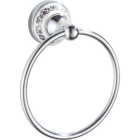 Anneau porte-serviettes - acier inoxydable - chromé - 16 cm - pour salle de bain - à suspendre - anneau porte-serviettes - porcelaine bleue et blanche (1/5)