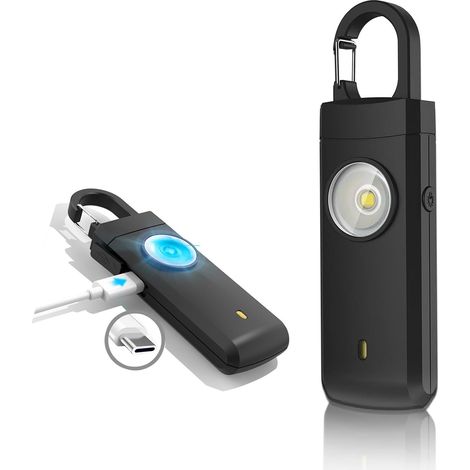 Sirène d'autodéfense pour femmes, alarme personnelle avec stroboscope LED, alarme de sécurité personnelle Scream Safesound, lumière stroboscopique, rechargeable, porte-clés (1/5)