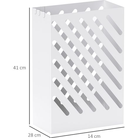 Porte-parapluie avec bac égouttoir, 4 crochets, acier, 28 cm (L) x 14 cm (l) x 41 cm (H), blanc (1/5)
