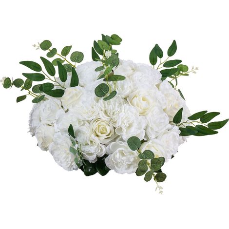 Bouquet de 10 Balles Fleuries, Diamètre 450 mm, Roses Blanches Artificielles pour Centres de Table, Décoration Maison et Mariage (1/5)