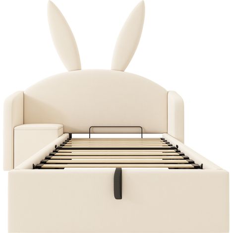 Cama canapé abatible 90x200 cm de terciopelo beige con mesita y orejas de conejo (1/5)