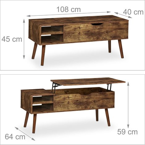 Table basse pliable réglable multifonction 90 x 60 x 40 cm en bois marron foncé (1/3)