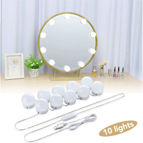 SABIR Lumière de Miroir, 10 Ampoules Hollywood Kit de Lumière LED Dimmable Lampe pour Miroir Cosmétique Salle de Bain 3 Couleurs 10 Niveaux de Luminosité (Miroir Non Inclus) (1/5)