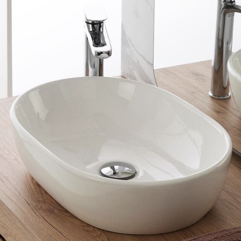 Lavabo da Appoggio Bagno Ovale in Ceramica Lavandino Ciotola (1/5)