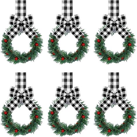 Guirlande De Noël Extérieure - Guirlande Miniature En Plastique À Motif Écossais Noir Et Blanc - Pour Armoires Portes Murs - 6 Pièces (1/5)