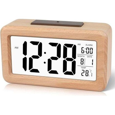 Einfach einzustellender digitaler Wecker aus Holz mit Temperaturanzeige, digitalem Alarm, Datumsanzeige, Hintergrundbeleuchtung und Schlummerfunktion, für Schlafzimmer, Nachttisch, Zuhause und Büro, g