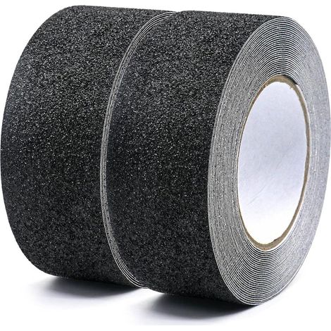 Schwarz Antirutsch Klebeband Streifen mit Selbstklebend, 2 Rollen 5cm x 10m Treppe Stufen Band Kleber Rutschfest Klebeband, Hohe Traktion Tab (1/5)