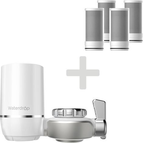 Waterdrop WD-FC-01 Filtre à Eau pour Robinet, Filtration ACF, Purificateur d'Eau de Cuisine, Réduit 94,42% du Chlore, du Goût et de l'Odeur, Certifié NSF (4 Filtre Inclus) (1/5)