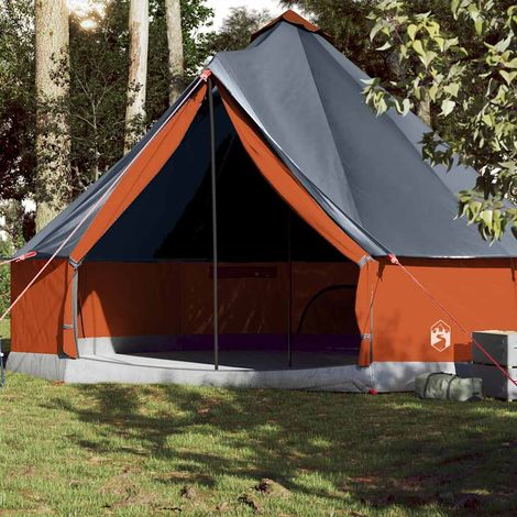 vidaXL Family Tent Tipi 10-Person Grey and Orange Waterproof (1/5)