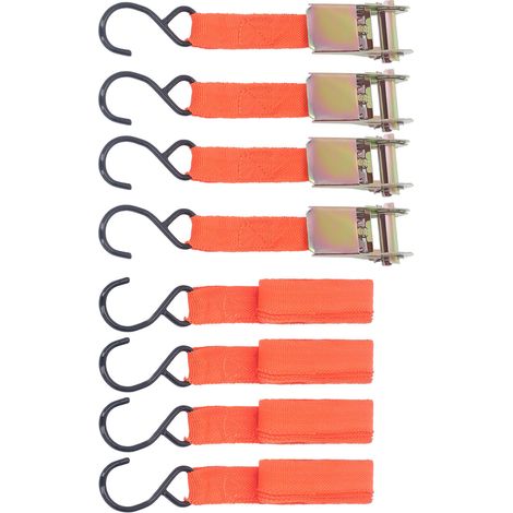 Lot de 4 sangles à cliquet pour moto et voiture, boucle, longueur 38 cm (15 pouces), largeur 25 mm, orange (1/5)