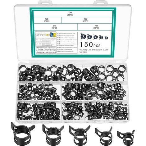 Spring Clamps, Hose Spring Clips, Adjustable Hose Clamps, Spring Clip Clamps for Hose Hoses (Black, 6mm/7mm/8mm/9mm/10mm) (1/5)