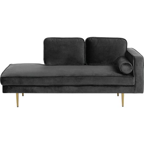 Chaise Longue Versione Destra Velluto Nero Piedi in Metallo e Cuscini Miramas